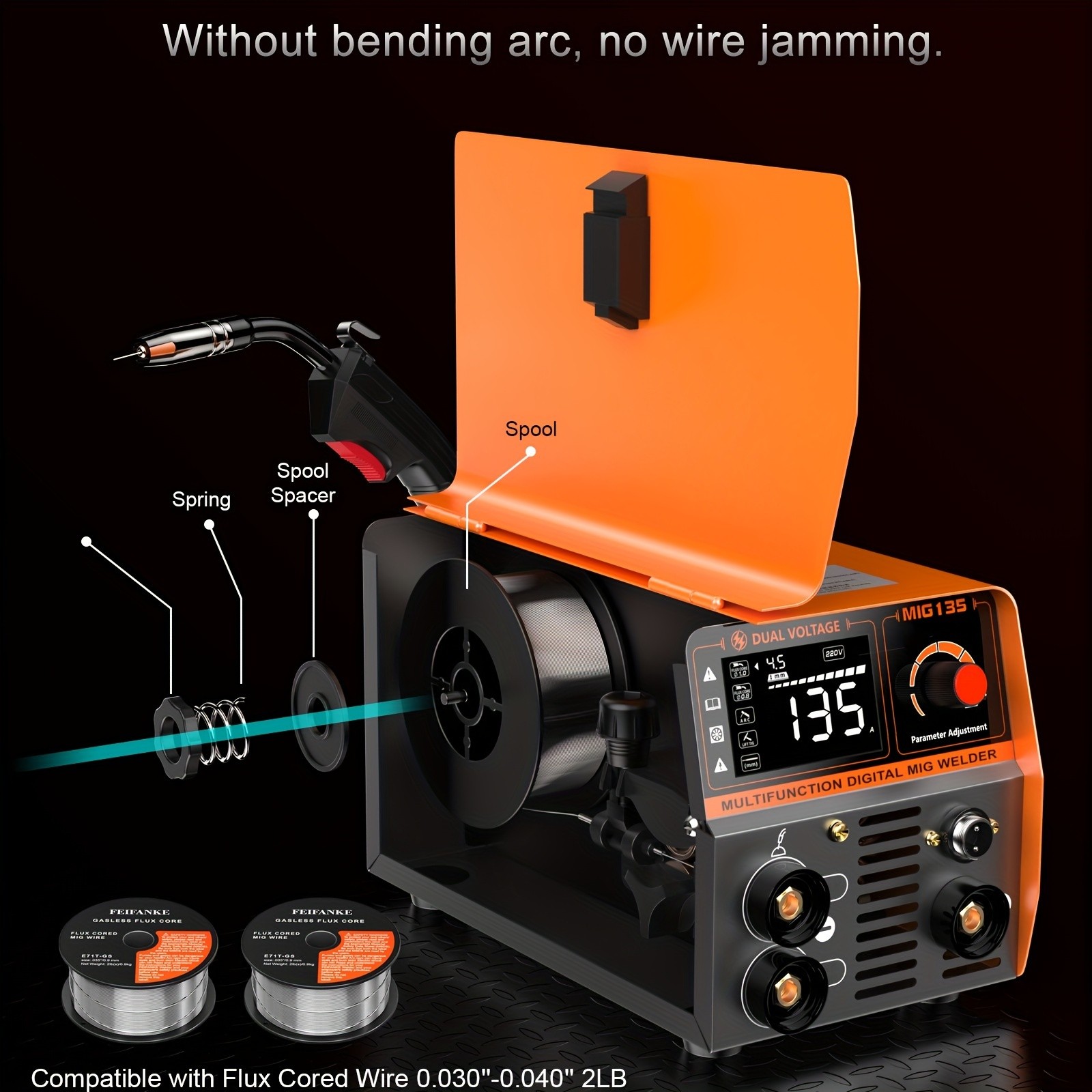 135A Flux Core MIG Welder 110V/220V 3-IN-1 MIG/ARC/Lift TIG Welding Machine IGBT DC Inverter Gasless Welder Synergy Welding Machine