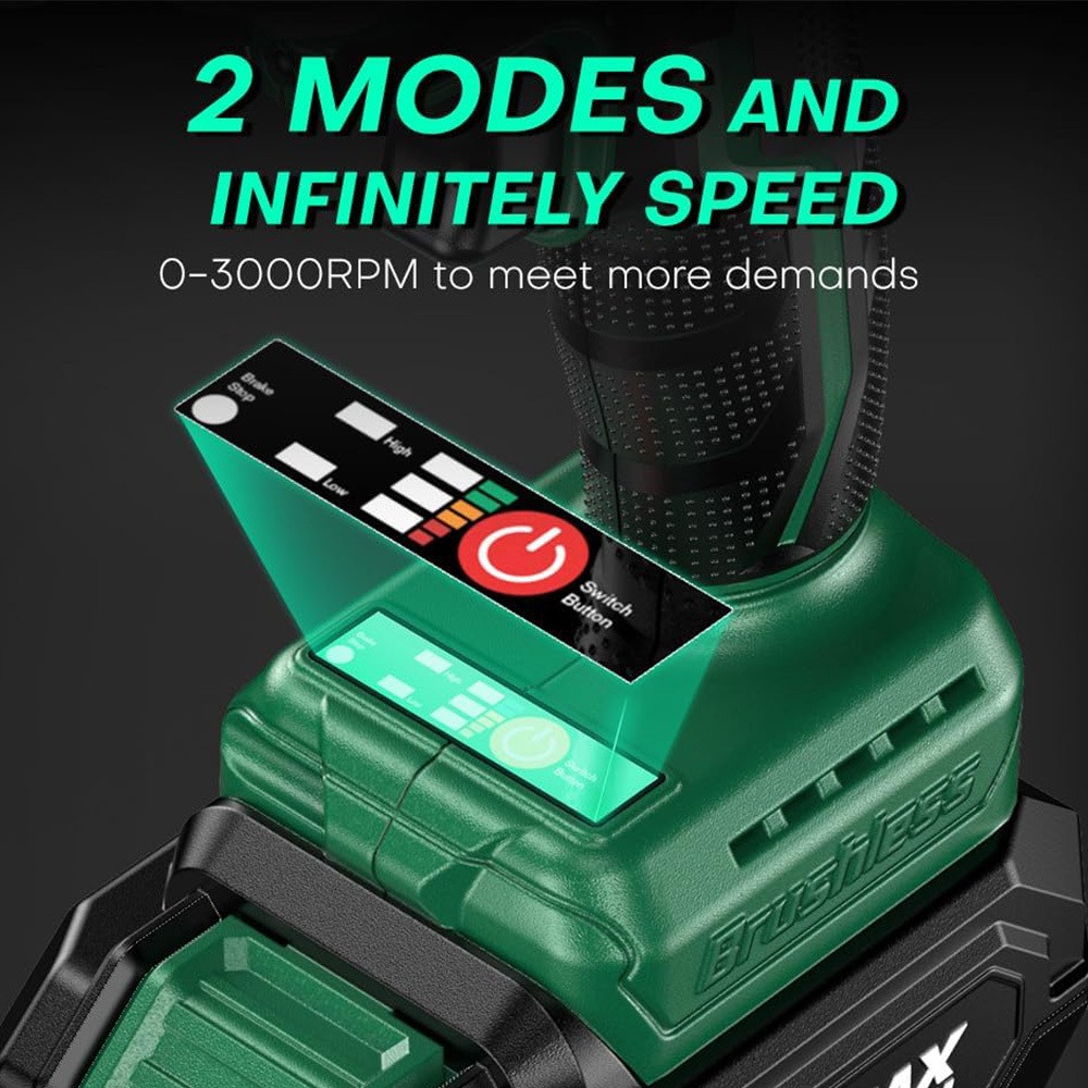 Cordless Impact Wrench 1/2", Premium Brake Stop, 3000 RPM & Max Torque 350 ft-lbs (475N.m), 7 Sockets & 3 Inch Extension Bar, 1/2 Impact Gun