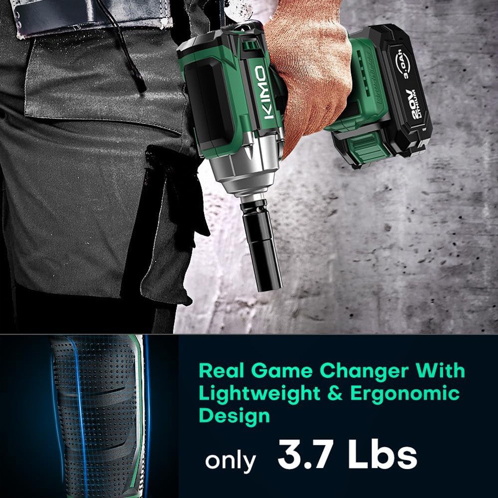 Cordless Impact Wrench 1/2", Premium Brake Stop, 3000 RPM & Max Torque 350 ft-lbs (475N.m), 7 Sockets & 3 Inch Extension Bar, 1/2 Impact Gun