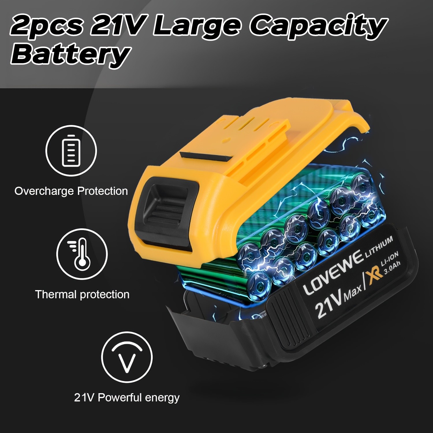 Cordless Drill, 21V 1850RPM Power Drill Set With 2x3000mAh Battery And Charger, 25+1 Torque Setting, 1/2'' Keyless Chuck, 2 Variable Speed, Electric Drill Set With Built-in LED Light