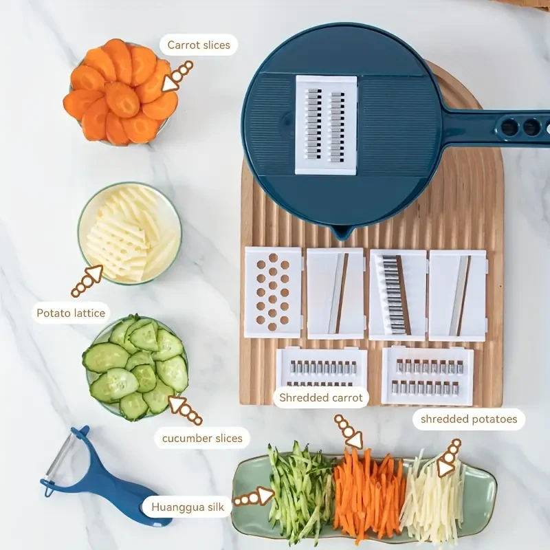 12-in-1 Multi-Functional Vegetable Chopper - Manual Slicer, Shredder, and Grater for Carrots, Potatoes, Radish