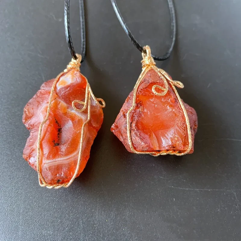 Natural Red Agate Winding Pendant Irregular Agate Stone Necklace Cross Border Hot Sale