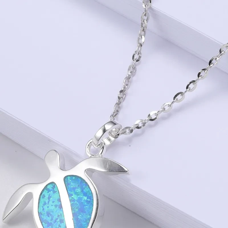 Xing Yao Hao Stone Opal Turtle Silver Pendant Necklace Simple Silver Amphibole Pendant Sweater Chain