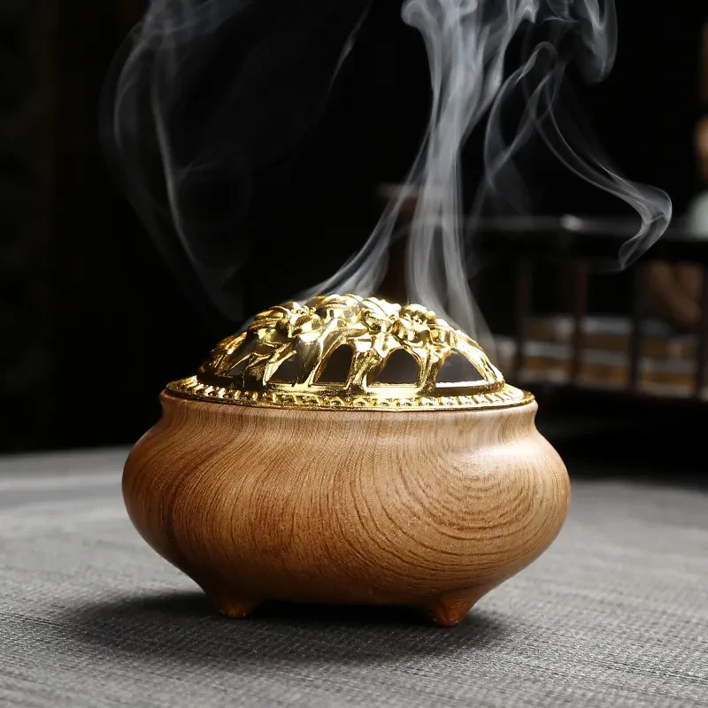 Imitation Stone Grain Incense Burner Plate Aromatherapy Incense Ceramic Stove Alloy Cover Home Decoration Incense