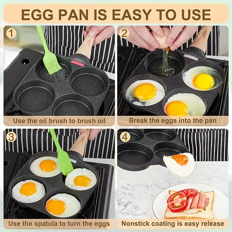 4-Hole Nonstick Egg Frying Pan - Omelette and Pancake Pan for Breakfast, Burgers, Bacon, and Steak