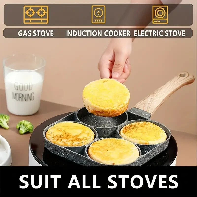 4-Hole Nonstick Egg Frying Pan - Omelette and Pancake Pan for Breakfast, Burgers, Bacon, and Steak