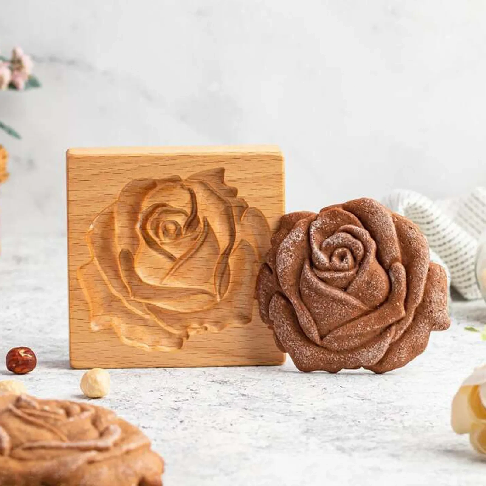 Wooden Gingerbread Cookie Mold Pine Nut Rose