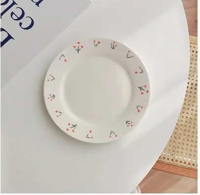 Japanese Style Tulip Ceramic Flat Plate Cute Small Dinner Plate Dish