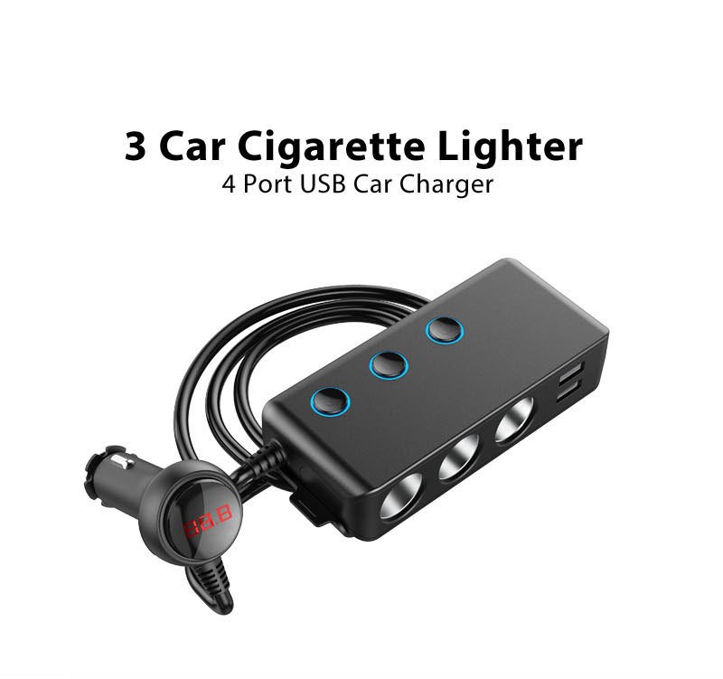 120W Car Charger With One To Three Cigarette Lighter With Independent Switch
