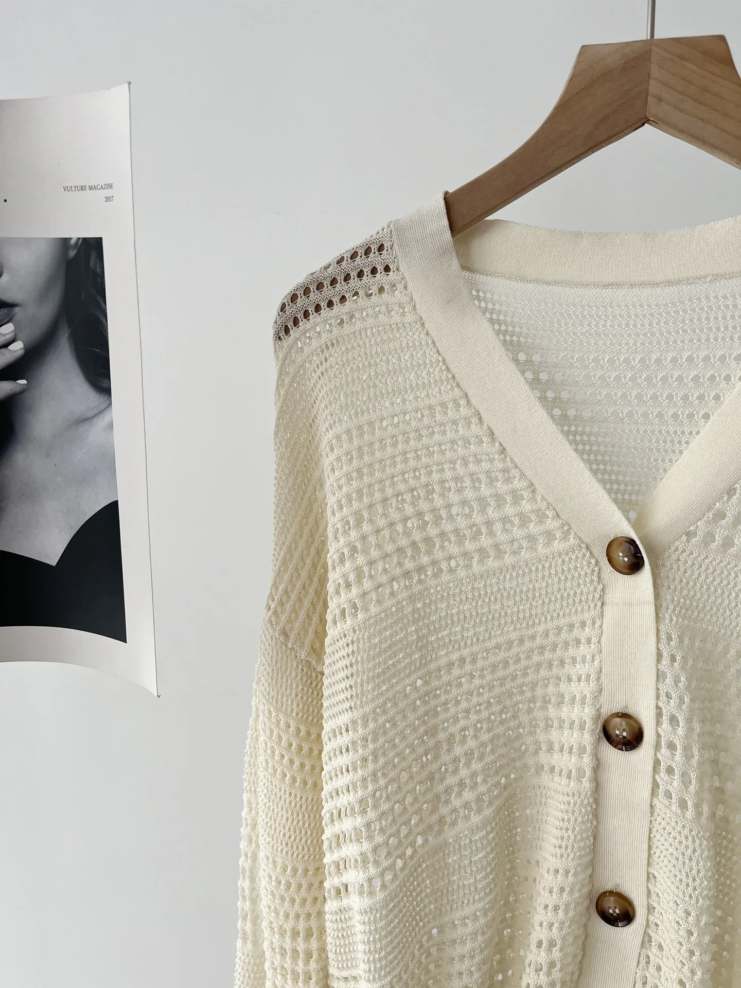White Dignified Hollow Cardigan Outer Wear Sweater