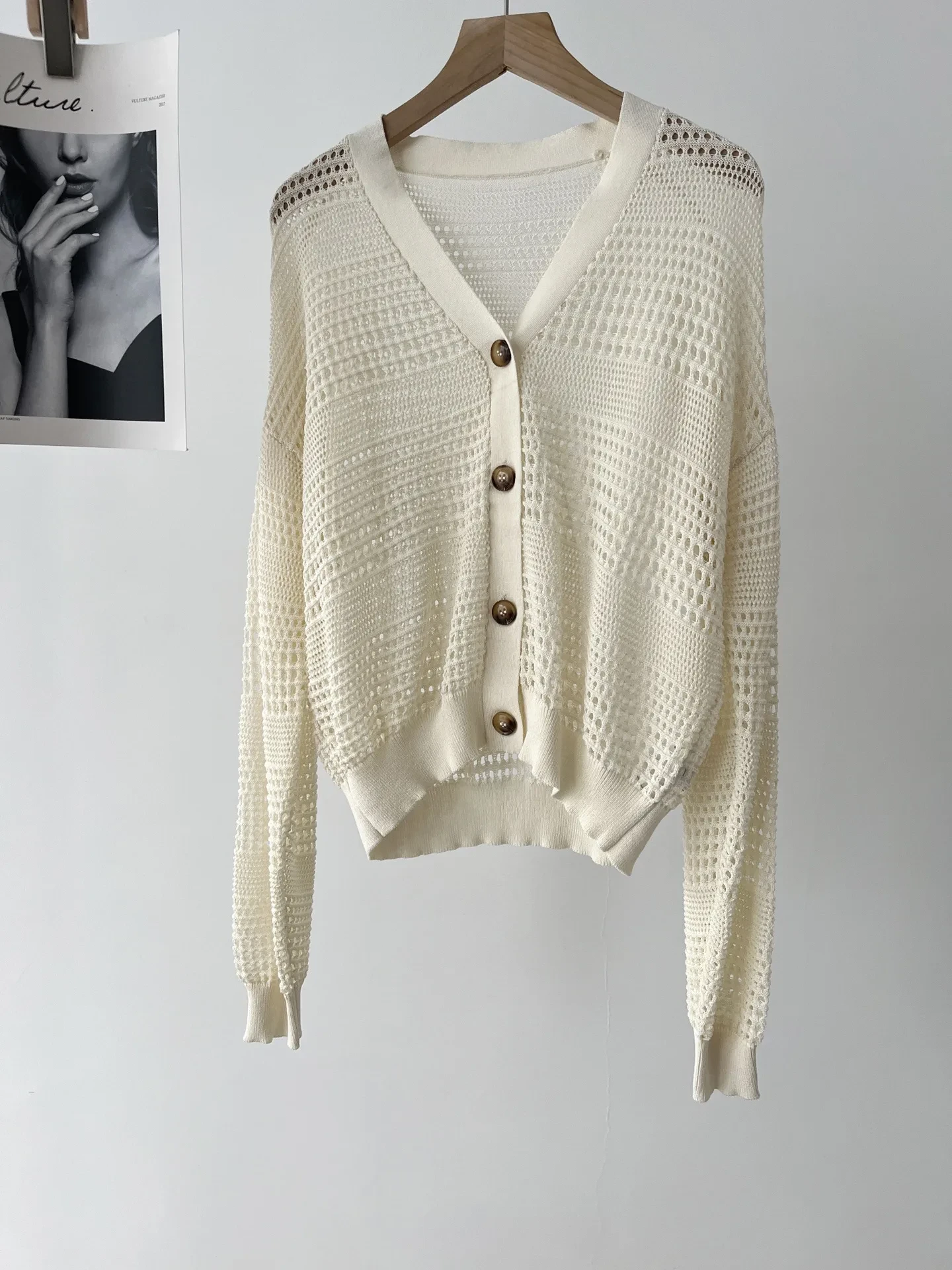 White Dignified Hollow Cardigan Outer Wear Sweater
