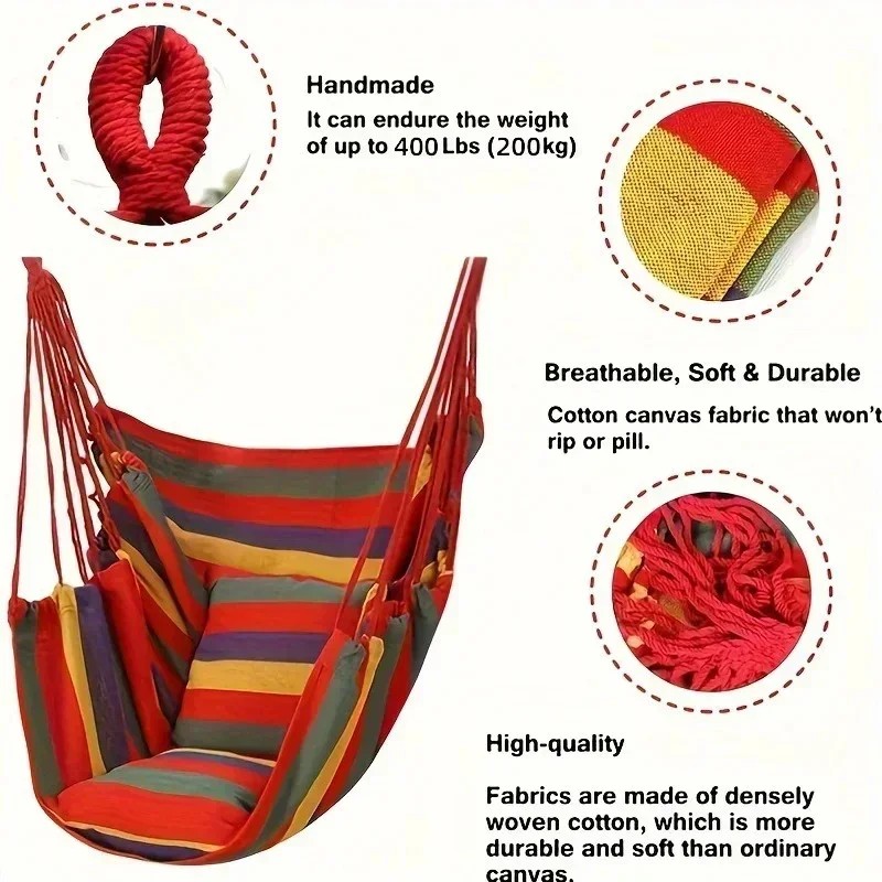 1pc Colorful Striped Canvas Hammock Chair  Durable Indoor/Outdoor Camping Swing Chair