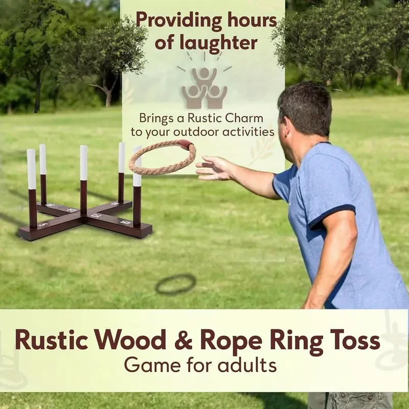 Rustic Wood & Rope Ring Toss Game for Adults