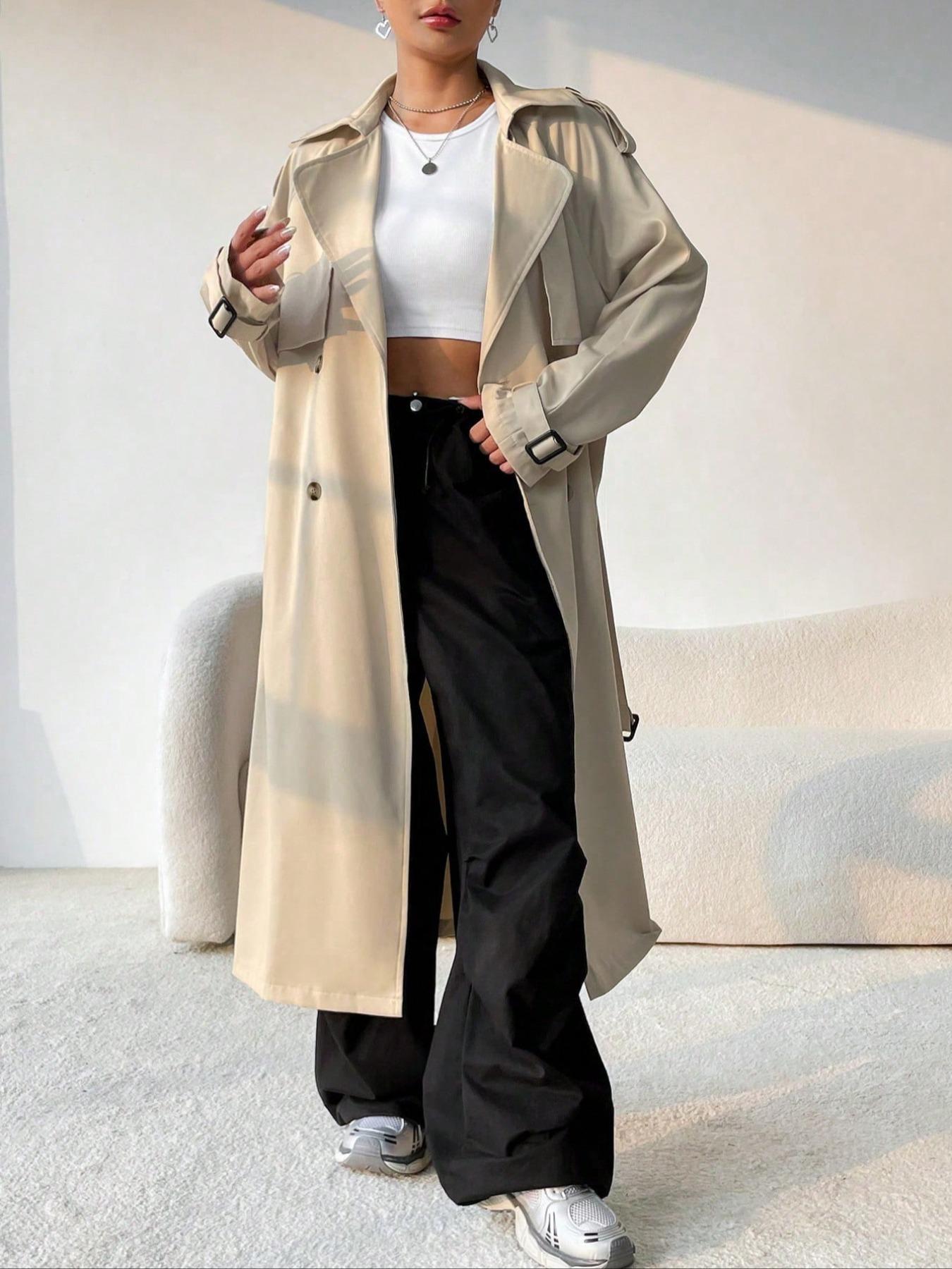Elegant Long Solid Color Trench Coat