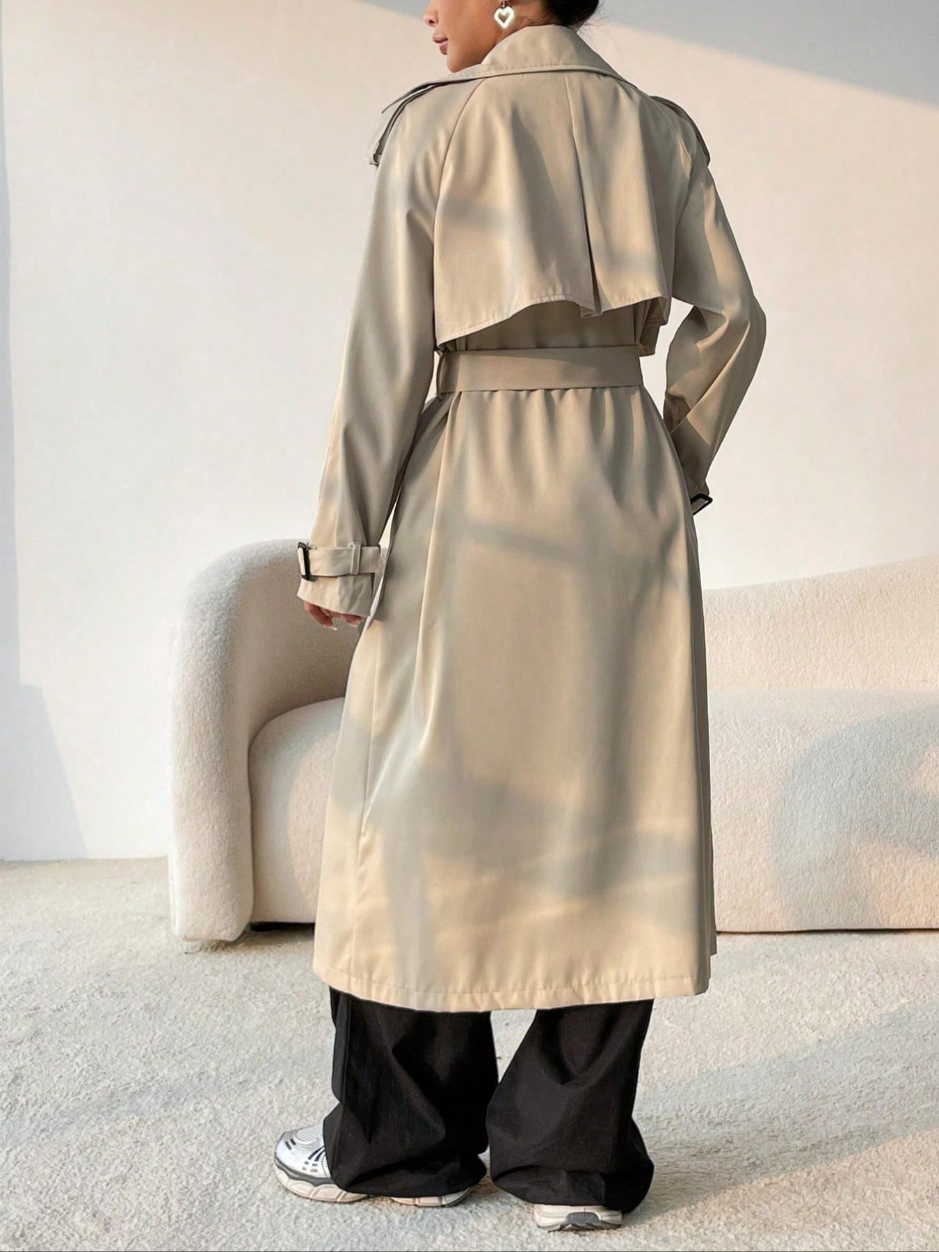 Elegant Long Solid Color Trench Coat