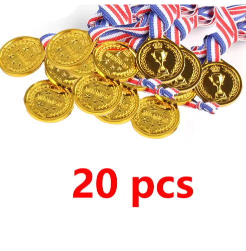 20pcs Children Plastic Gold Winner Award Medals Party Favor Sports School Competition Class Rewards Pinata Fillers Carnival