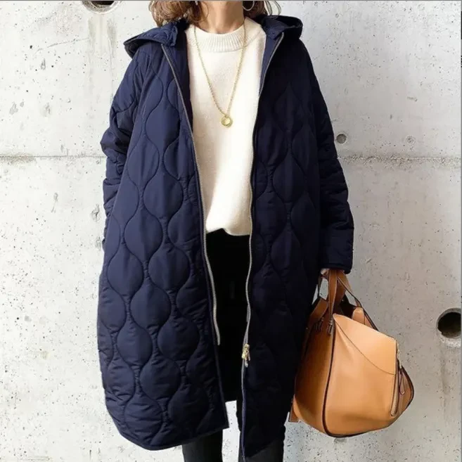 Autumn And Winter New Diamond Lattice Hooded Cotton Coat Jacket Women's Top