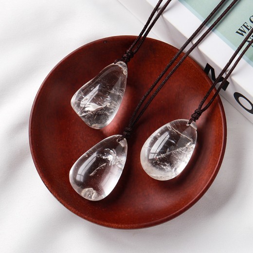 Natural White Crystal Drop-shaped Polished Rough Stone Pendant Necklace
