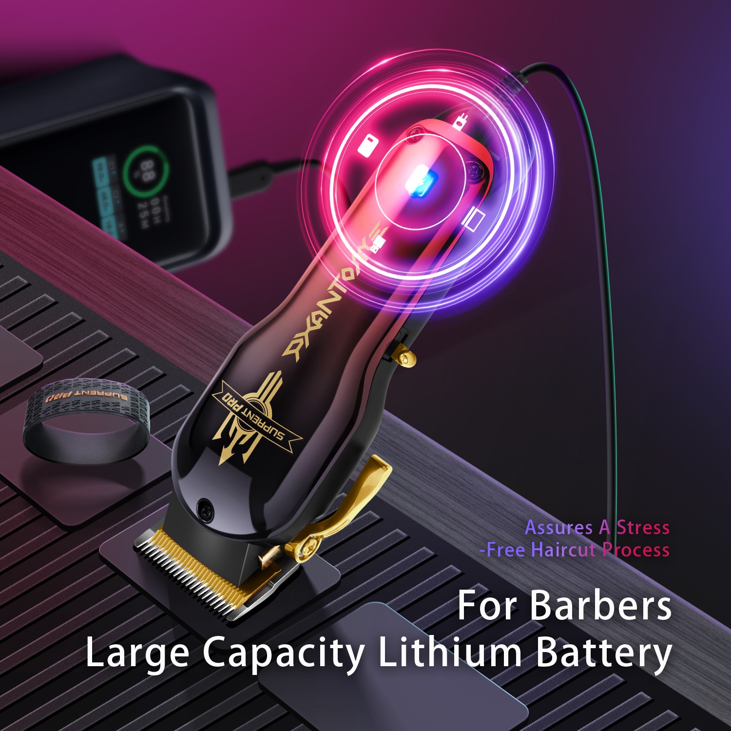 Professional Hair Clippers for Men - Premium Barber Hair Clipper with DLC Coated Blade and Brushless Motor - Rechargeable Haircut Kit with DIY Customizable Case