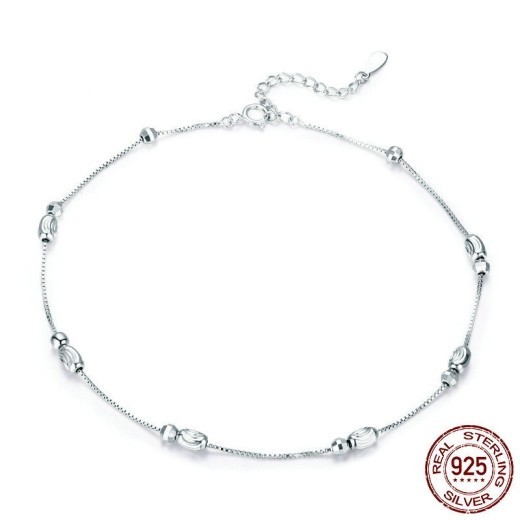 Round Beads 925 Sterling Silver Fashion White Gold Plated Anklet