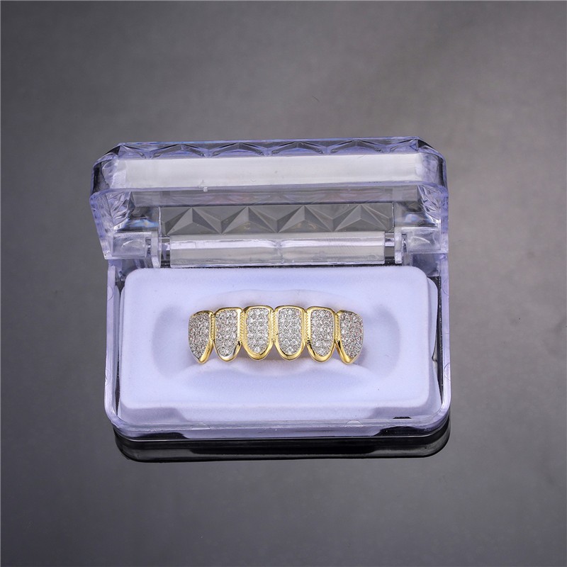 Feel Style Cool Teeth Grillz Set for Unisex Cubic Zirconia Stone Top & Bottom Grillz,