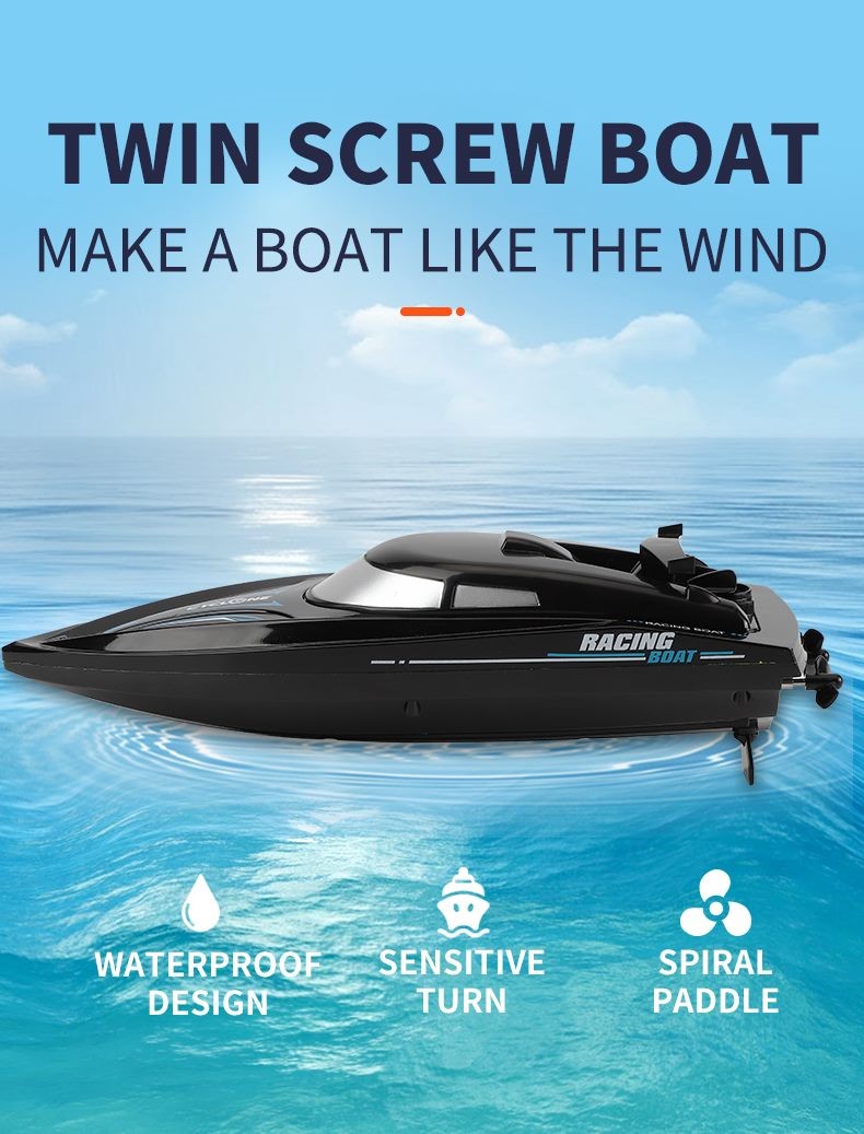 RC Boat, 2.4GB Long lasting Remote Boat, Rechargeable, Black