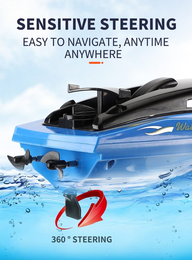 RC Boat, 2.4GB Long lasting Remote Boat, Rechargeable, Black