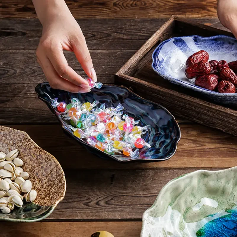 2pcs Oyster Shell Shaped Ceramic Dessert Plates