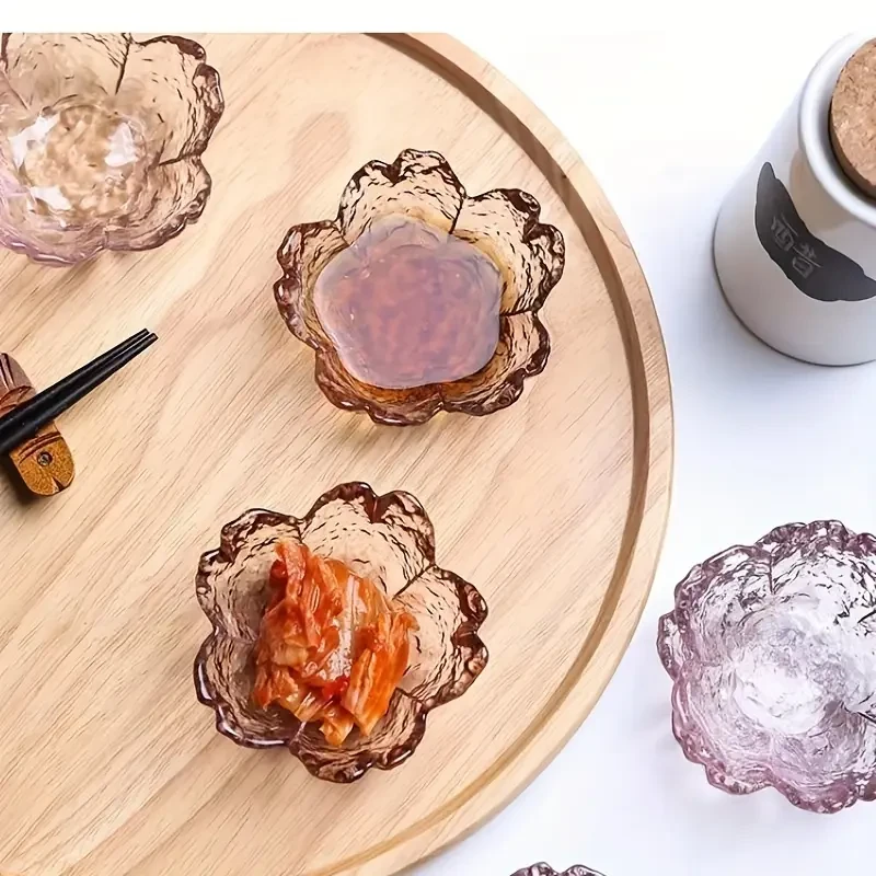 6pcs Cherry Blossom Glass Dipping Sauce Dishes with Golden Rim
