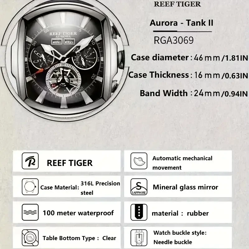 Large Mens Full Automatic Mechanical Wrist Watch