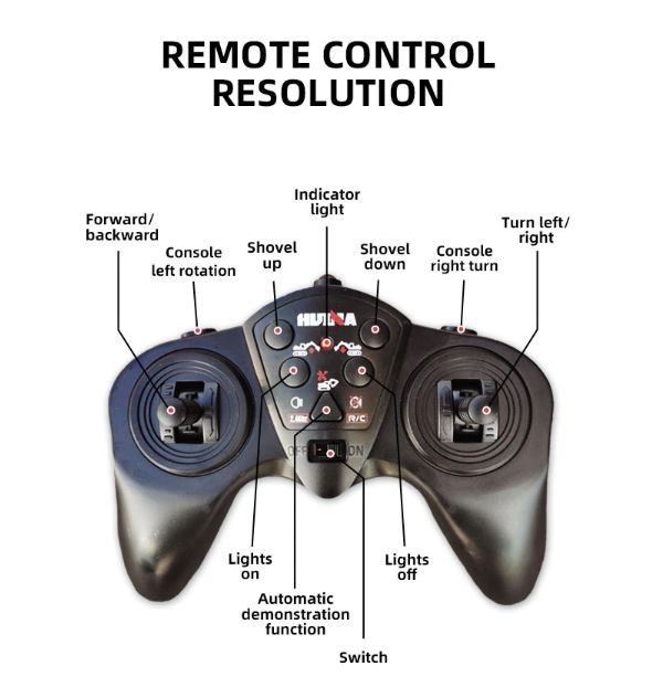 RC excavator Digger, HUINA 1558, 2.4G, 1:18, Alloy, Rechargeable, 11CH.