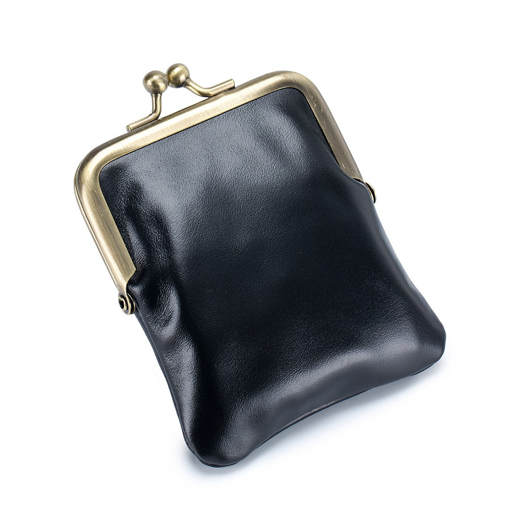 First Layer Oil Wax Cowhide Retro Compact Clip Coin Purse