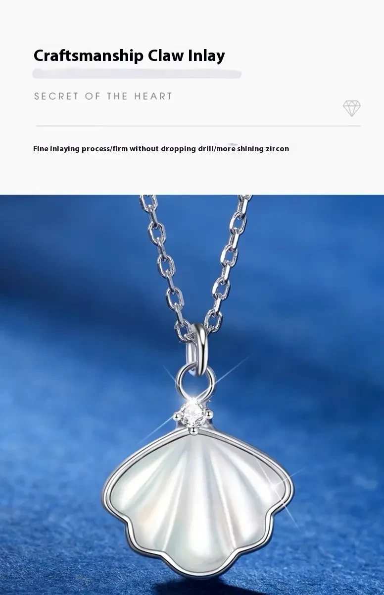 S999 Sterling Silver Shell Necklace For Women Ins Simple Clavicle Chain