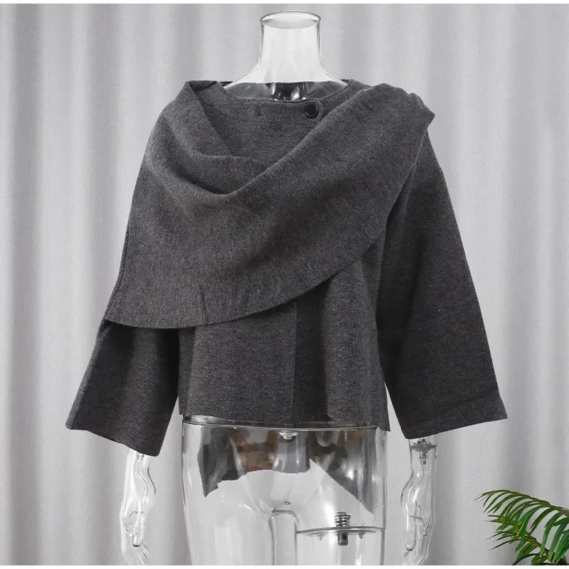 Shawl Cape Scarf Collar Knitted Short Overcoat Jacket