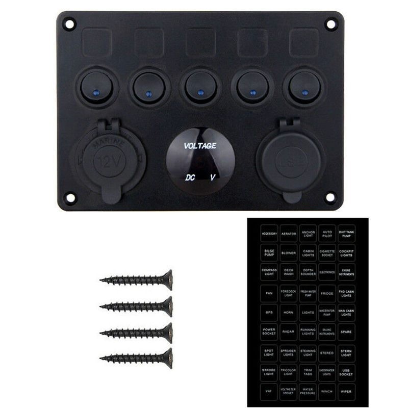 LED Rocker Switch Panel Marine Boat 5-Gang Circuit