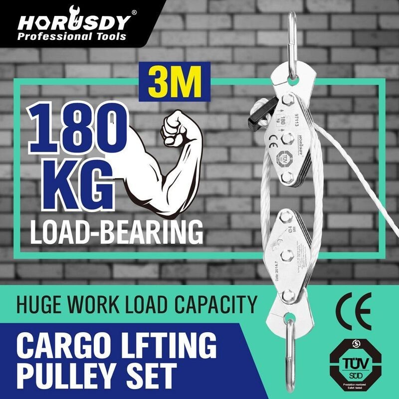 20M Cargo Lifting Rope Winch Hoist Pulley Puller Set