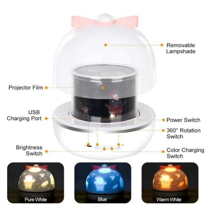 Projector Light, Rechargeable, 360 Rotation, 12 Scenes, with Music Box