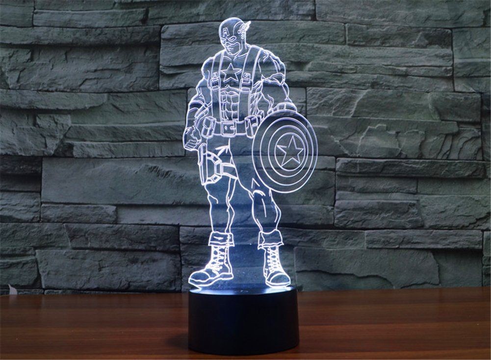 Captain America 3D Night Lamp LED Light, Power By USB, 7 Changeable color