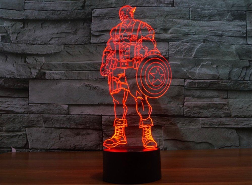 Captain America 3D Night Lamp LED Light, Power By USB, 7 Changeable color