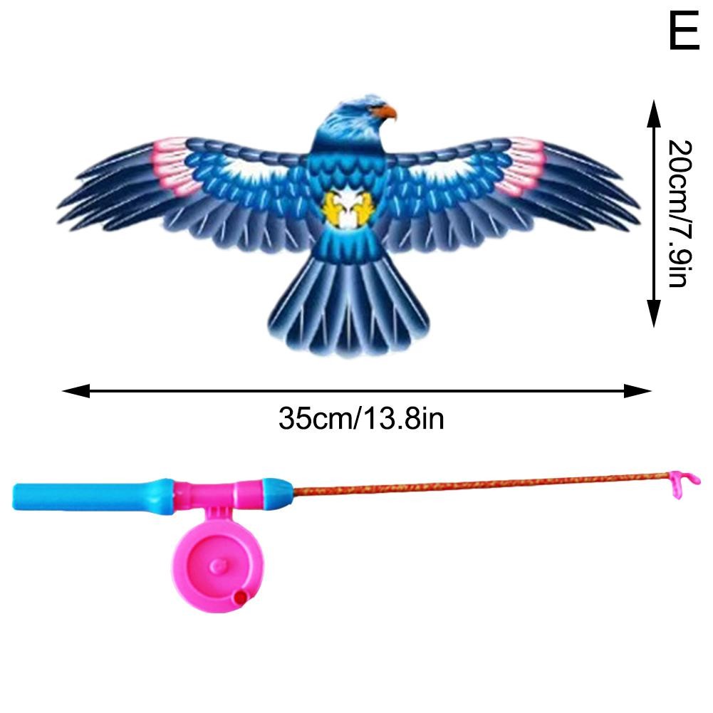 Childrens Kite Toy Cartoon Eagle & Butterfly Foldable Mini Kite with Hand Brake & Fishing Rod