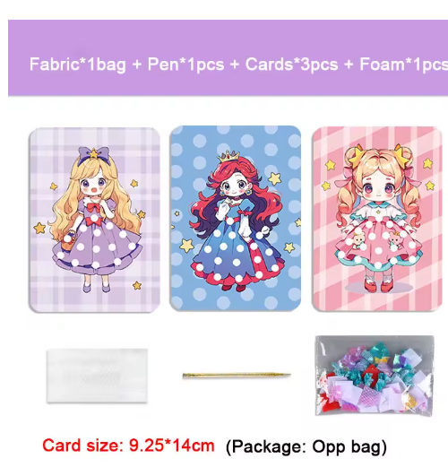 Fabric Art Frenzy Toys for Girls Dress Up Animal Princess Creative Puzzle Puncture Poke Boards Kids DIY Handmade Crafts Kits