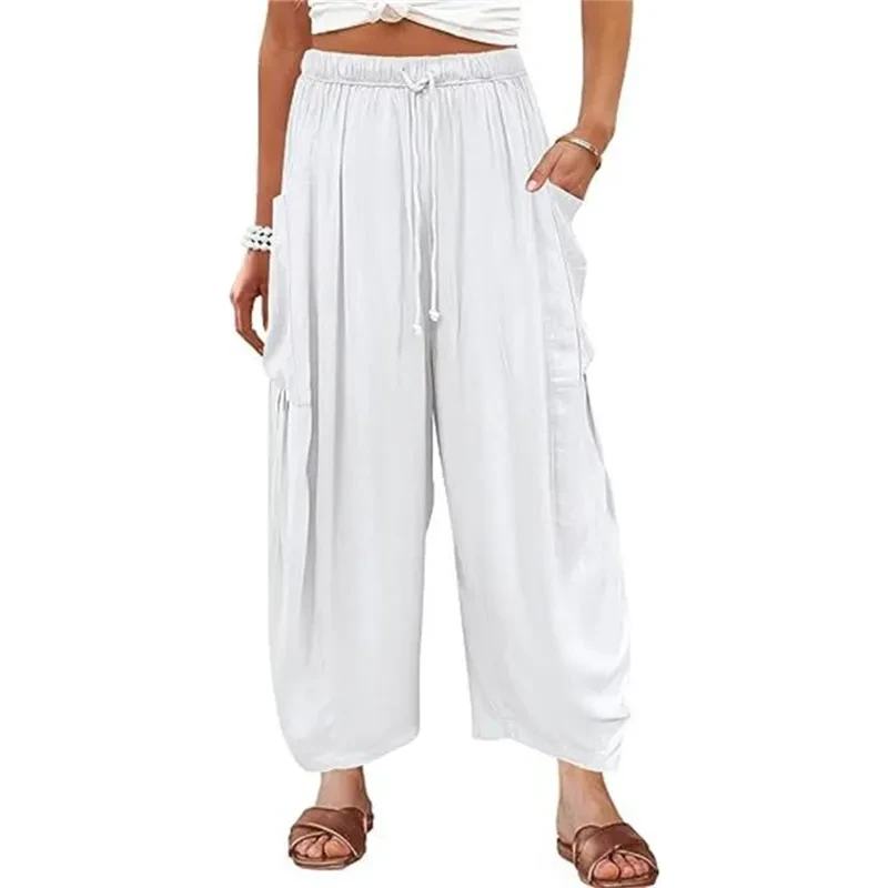 Fashion Wide Leg Pants Summer Loose Elastic High Waist Pleated Trousers