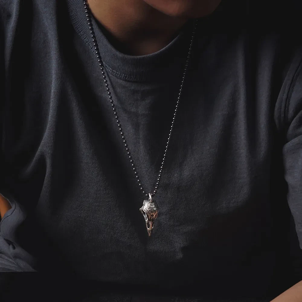 S925 Silver Crow Skull Necklace Pendant Unique Pendant