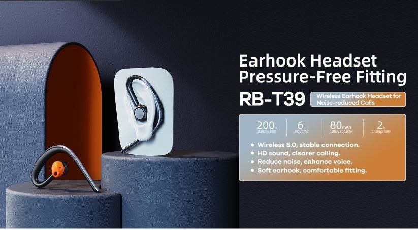 Wireless Earhook Headset For Noise-Reduced Calls, Remax Brand