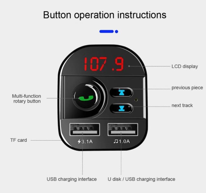 Wireless Bluetooth Handsfree Car Kit FM Transmitter with Dual USB Charger