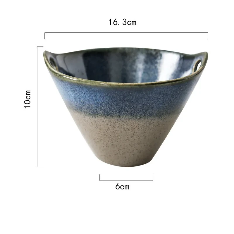 Ceramic Tableware Retro Noodle Soup Bowl Binaural Dessert Cup Pudding Baked Rice Grilled Bowl Fruit Salad Bowl