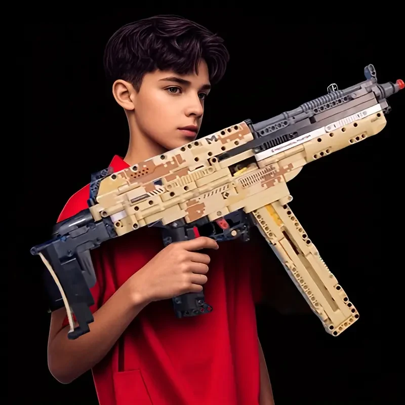 Realistic Submachine Gun Building Block Model with Silencer
