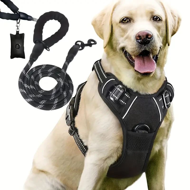 Escape-Proof Dog Harness Set with Leash and Poop Bag Dispenser