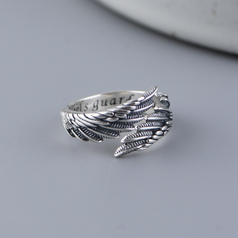 S925 Silver Feather Wings Open Ring For Men And Women