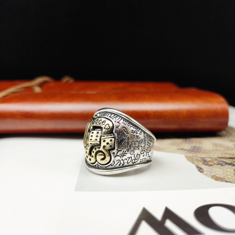 S925 Sterling Silver Hip-hop Street Graffiti Personalized Retro Ring